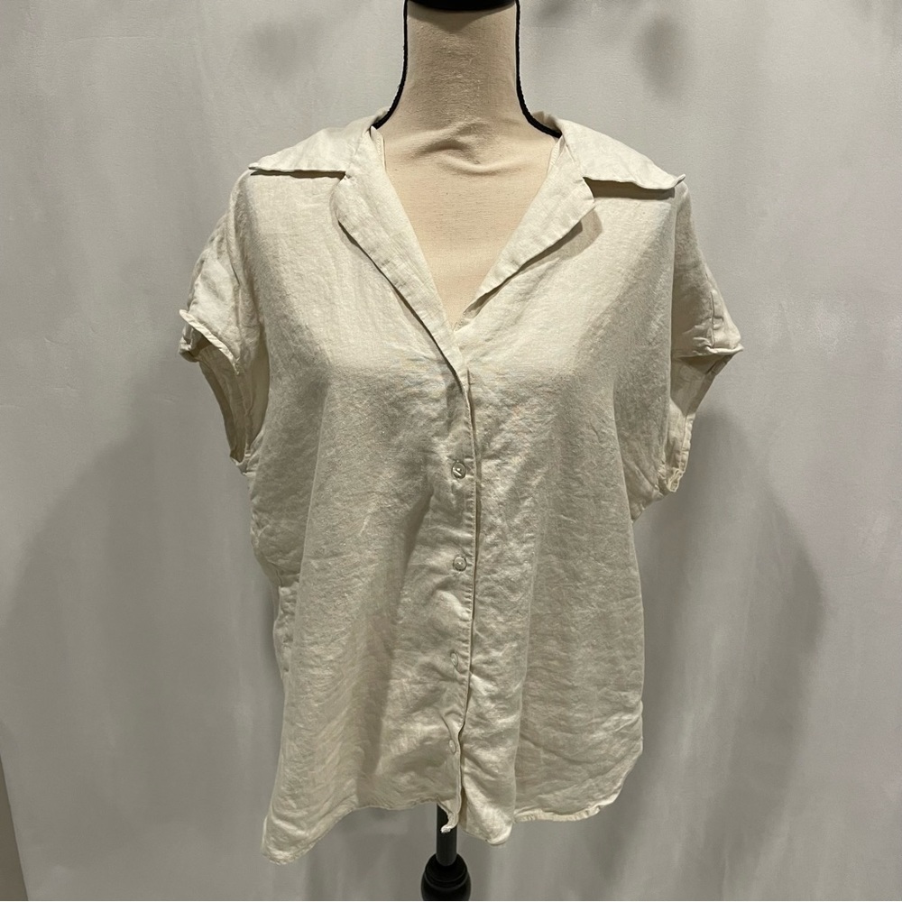 Banana Republic cream linen cap sleeve breezy button front oversized blouse - Picture 7 of 7